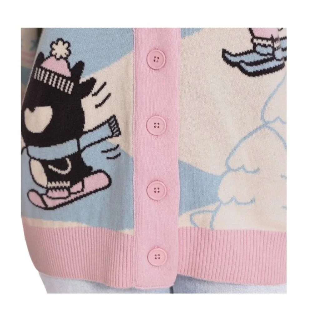 Hello‎ Kitty Ski Fair Isle Knit Cardigan Sweater Blue Pink Women XXL New - Picture 8 of 10